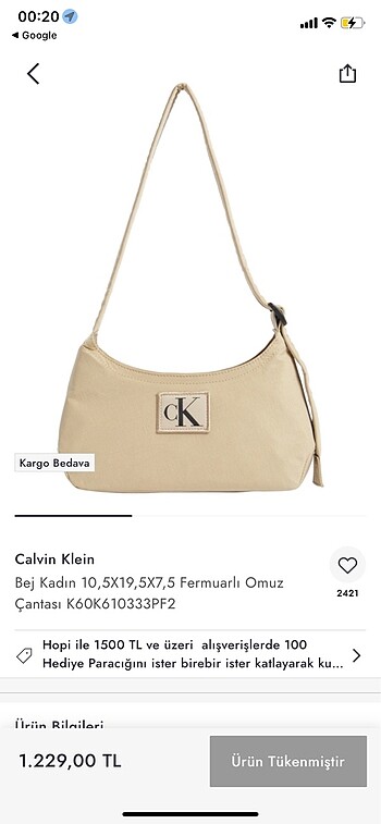  Beden Calvin klein çanta