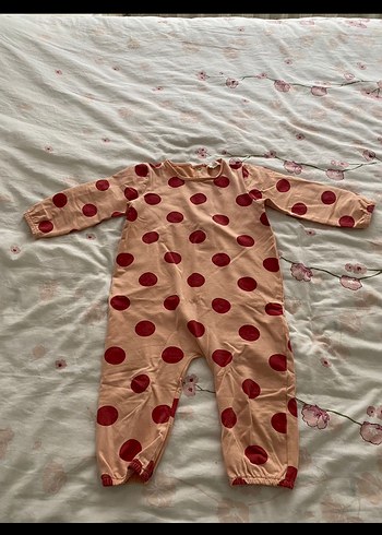 2 Yaş Beden Düğmeli Pembe Puantiyeli Bebek Tulum