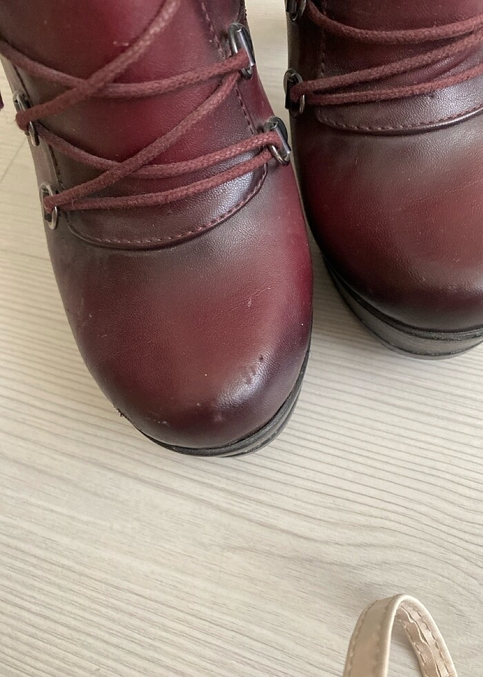 Bordo platformlu topuklu ayakkabı - Görsel 4