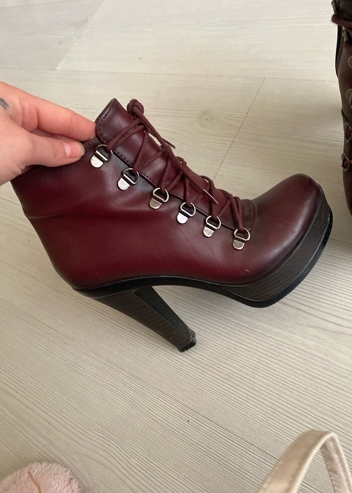 Bordo platformlu topuklu ayakkabı - Görsel 2