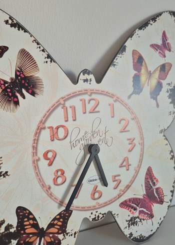 Kelebek Desenli Ahşap Beyaz Saat ve Makyaj aynası - Görsel 3