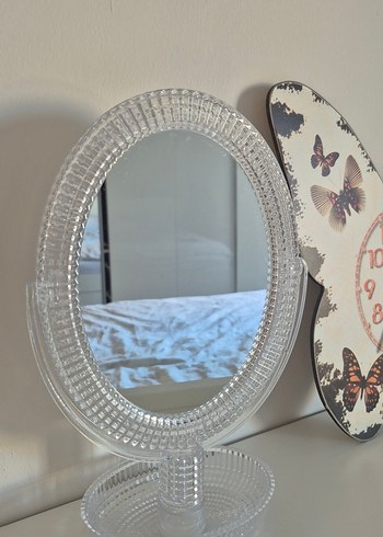 Kelebek Desenli Ahşap Beyaz Saat ve Makyaj aynası - Görsel 2