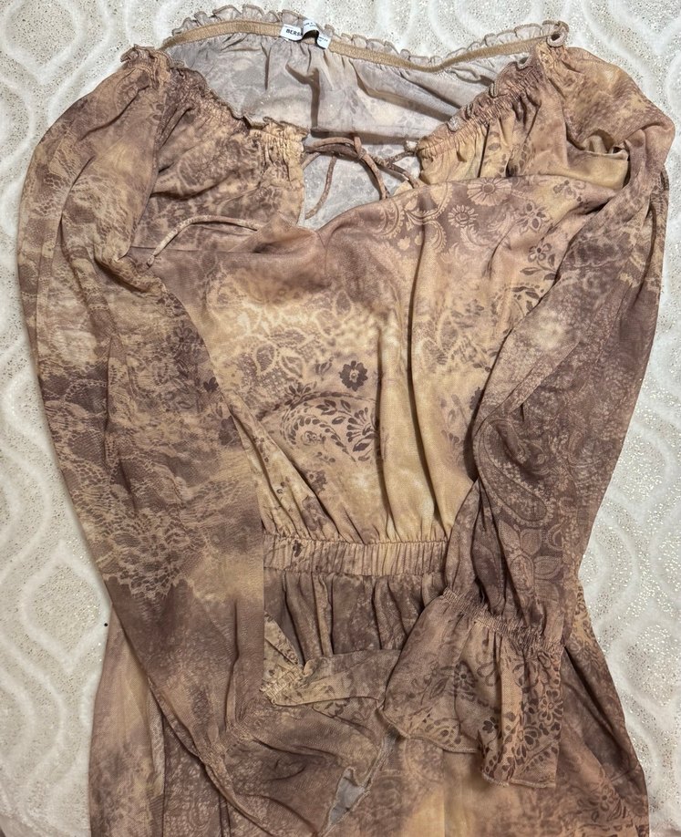 Bohem Kahverengi Mini Elbise - Görsel 3