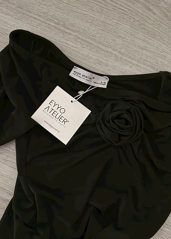 Eyyo Siyah Uzun Kollu Drapeli V Yaka Uzun Elbise - Görsel 3