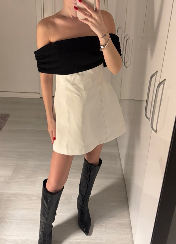 Omzu açık zara elbise - Görsel 2