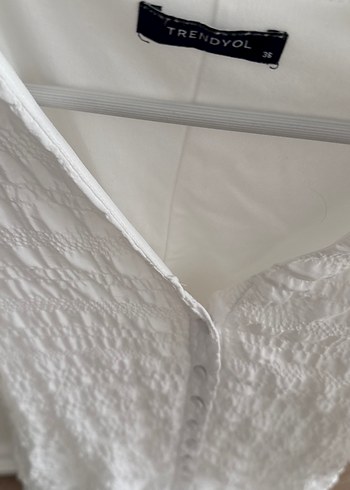 Beyaz V Yaka Midi Bohem Elbise - Görsel 2