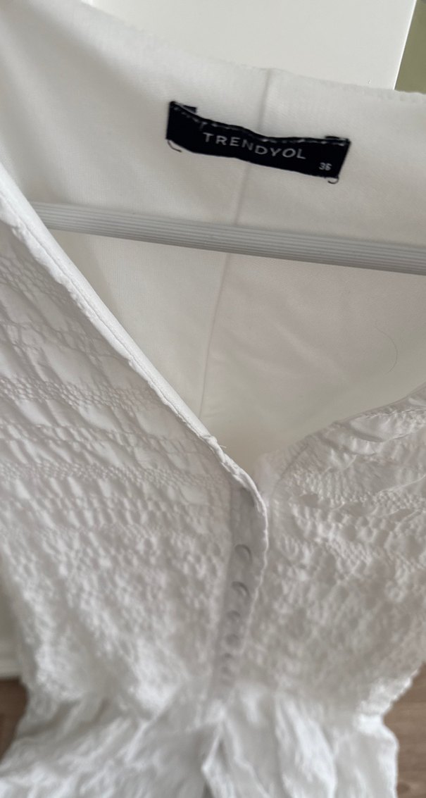 Beyaz V Yaka Midi Bohem Elbise - Görsel 2