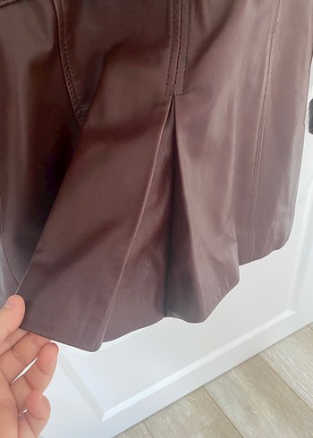 Kahverengi Deri Kemerli Kadın Ceket - Görsel 11