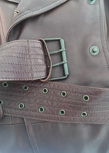 Kahverengi Deri Kemerli Kadın Ceket - Görsel 17