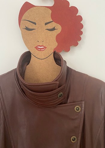 Kahverengi Deri Kemerli Kadın Ceket - Görsel 18