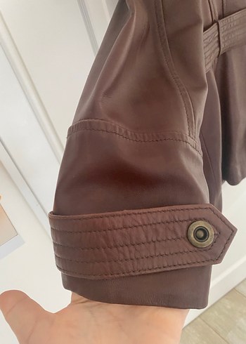 Kahverengi Deri Kemerli Kadın Ceket - Görsel 10