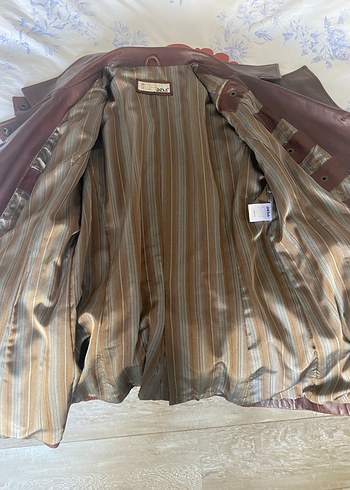 Kahverengi Deri Kemerli Kadın Ceket - Görsel 13