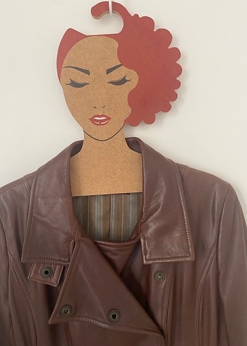 Kahverengi Deri Kemerli Kadın Ceket - Görsel 19