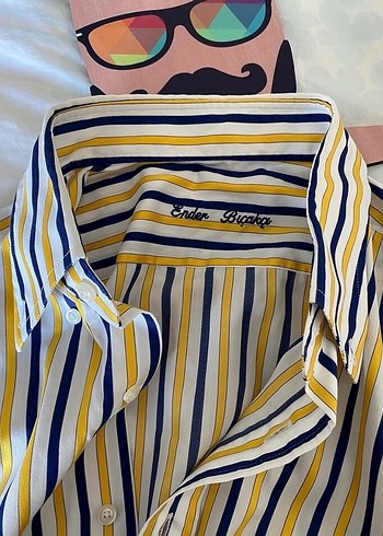 Sarı-lacivert Çizgili Uzun Kollu Erkek Gömlek - Görsel 6