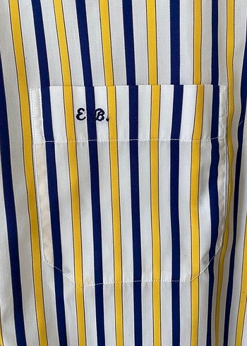 Sarı-lacivert Çizgili Uzun Kollu Erkek Gömlek - Görsel 4