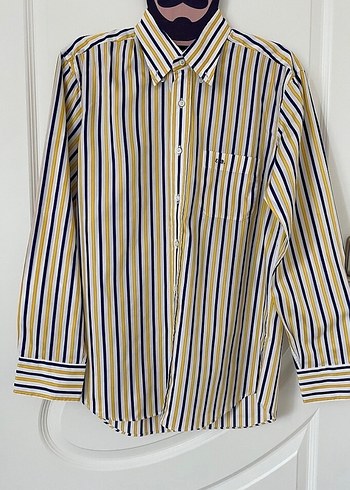 Sarı-lacivert Çizgili Uzun Kollu Erkek Gömlek - Görsel 2