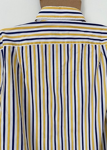 Sarı-lacivert Çizgili Uzun Kollu Erkek Gömlek - Görsel 5