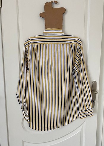 Sarı-lacivert Çizgili Uzun Kollu Erkek Gömlek - Görsel 3