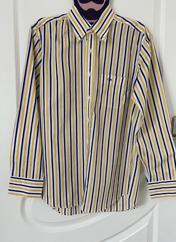 Sarı-lacivert Çizgili Uzun Kollu Erkek Gömlek - Görsel 2