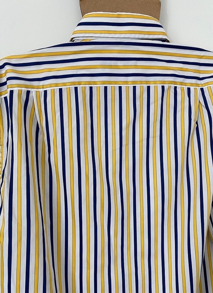 Sarı-lacivert Çizgili Uzun Kollu Erkek Gömlek - Görsel 5