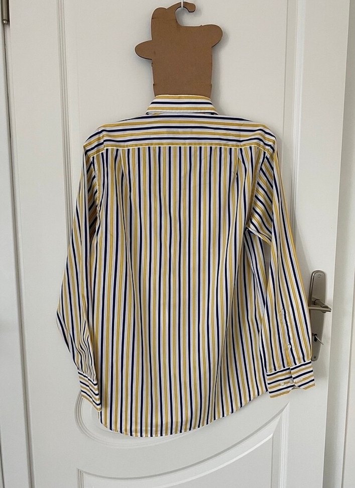 Sarı-lacivert Çizgili Uzun Kollu Erkek Gömlek - Görsel 3