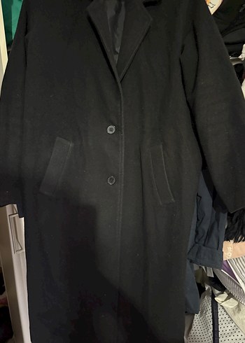 Düğmeli Siyah Midi Ofis Kabanı - Görsel 2