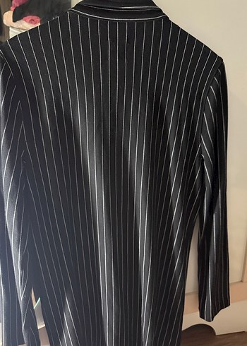 Düğmeli Siyah Çizgili Kadın Blazer Ceket - Görsel 5