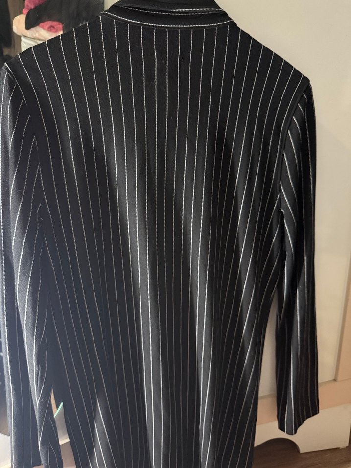 Düğmeli Siyah Çizgili Kadın Blazer Ceket - Görsel 5