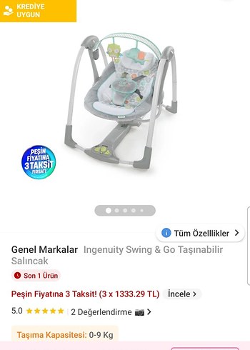 Ingenuity Swing & Go Taşınabilir Salıncak Gri