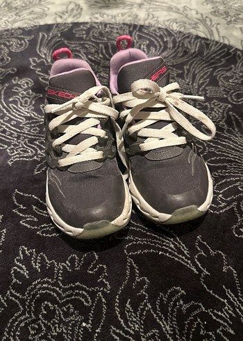Gri lila Bağcıklı skechers kız çocuk Spor Ayakkabı