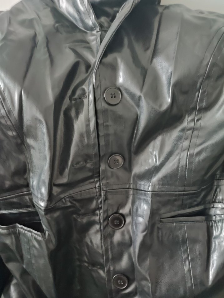 Kadın Siyah Deri Midi Ceket - Görsel 4