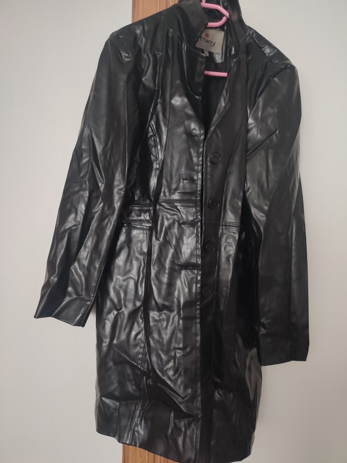 Kadın Siyah Deri Midi Ceket - Görsel 2