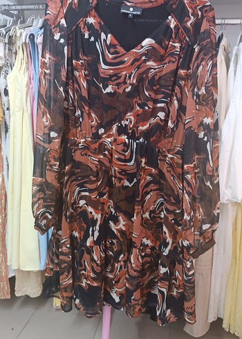 Kahverengi Batik Desenli Uzun Kollu Bohem Tunik