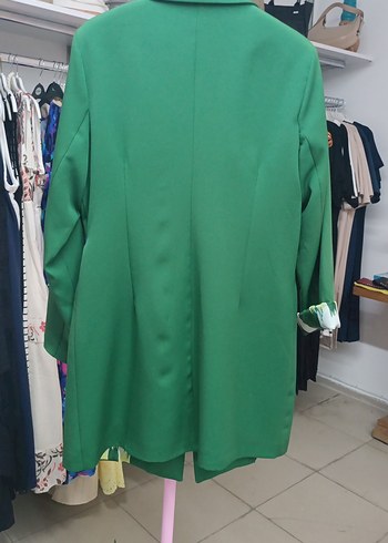 Yeşil Uzun Kesim Düğmeli Blazer Ceket - Görsel 5