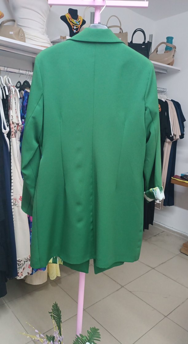 Yeşil Uzun Kesim Düğmeli Blazer Ceket - Görsel 5