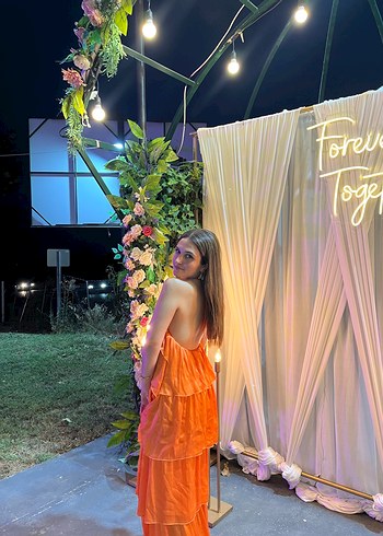 Turuncu  Uzun Elbise - Görsel 4