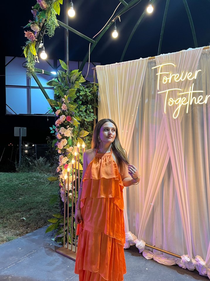 Turuncu  Uzun Elbise - Görsel 2