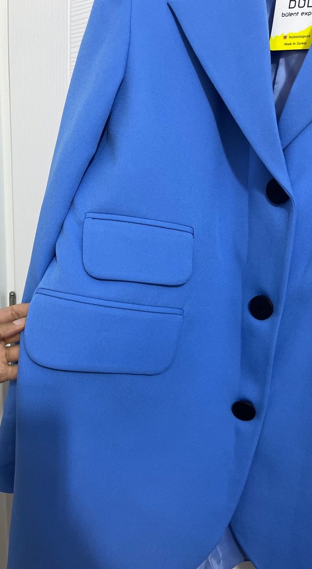 Düğmeli Mavi Kadın Blazer Ceket - Görsel 3