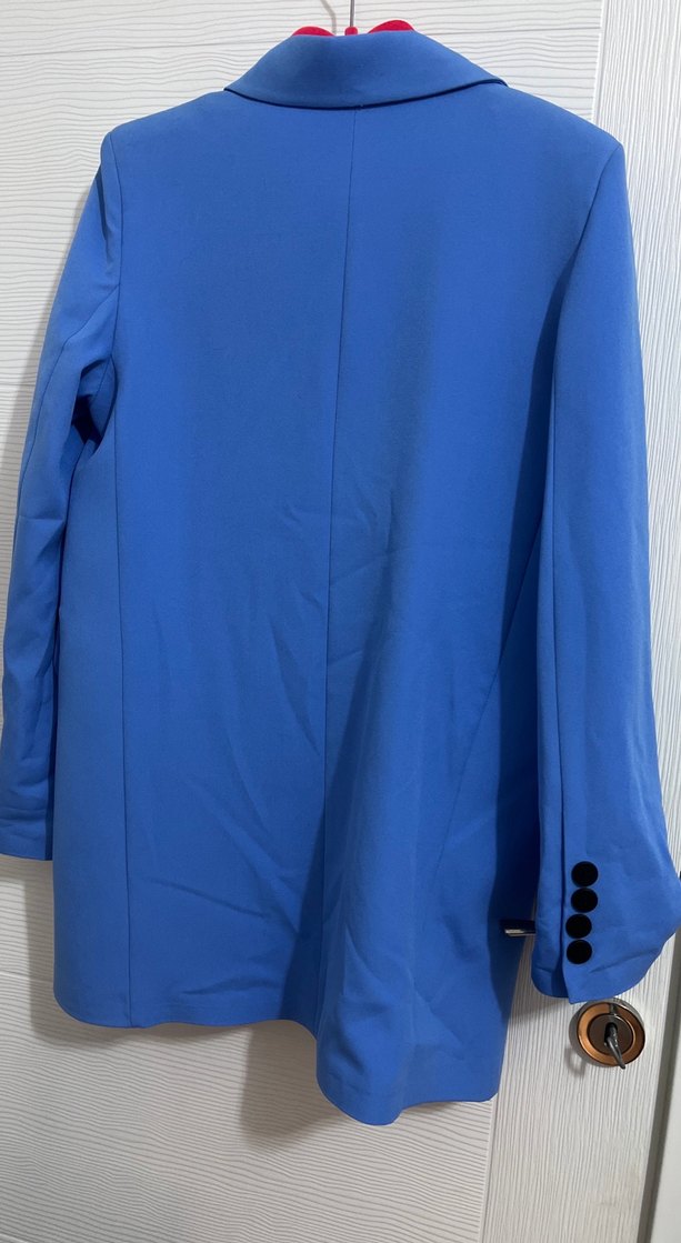 Düğmeli Mavi Kadın Blazer Ceket - Görsel 4