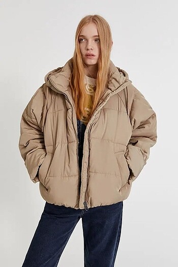 l Beden Pull&Bear camel renk puffer oversize mont