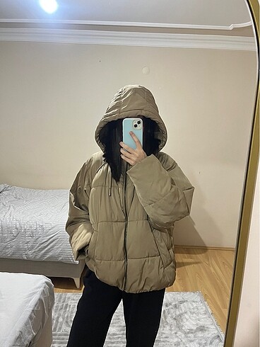 Pull and Bear Pull&Bear camel renk puffer oversize mont