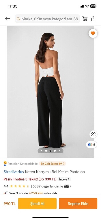 Stradivarius STRADİVARİUS SİYAH KETEN PANTOLON
