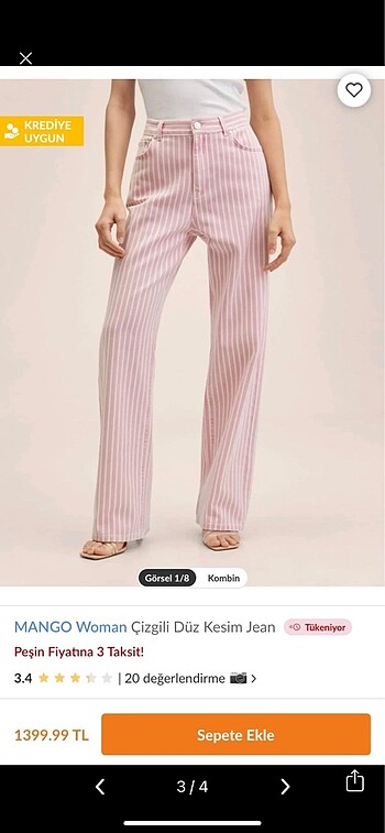 Mango Pembe Çizgili Jean