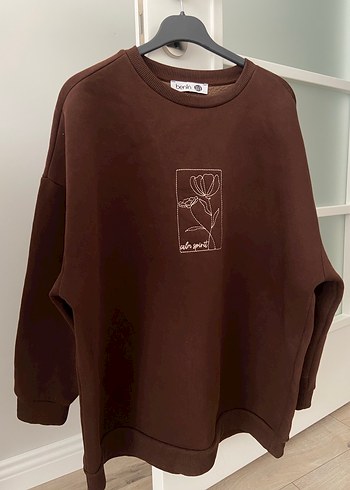 Kahverengi Baskılı Kadın Sweatshirt