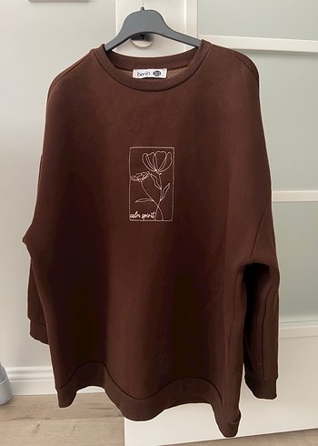 xl Beden Kahverengi Baskılı Kadın Sweatshirt