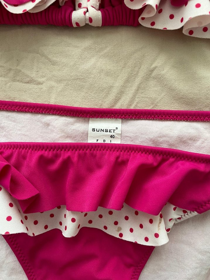 Puantiyeli Volanlı Pembe Bikini takımı - Görsel 2