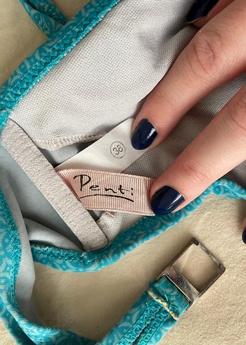 Turkuaz Mavi İp Askılı Bohem Bikini takımı - Görsel 3