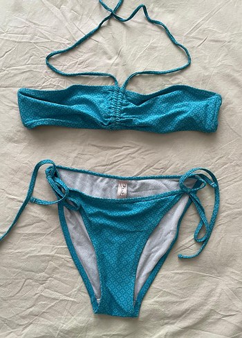 Turkuaz Mavi İp Askılı Bohem Bikini takımı - Görsel 2