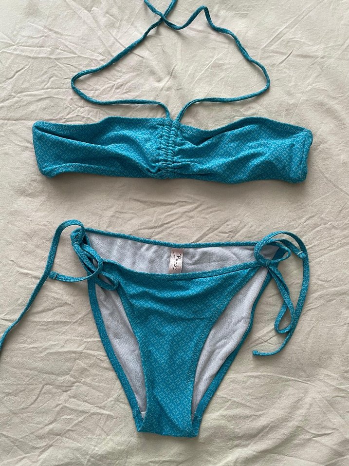 Turkuaz Mavi İp Askılı Bohem Bikini takımı - Görsel 2