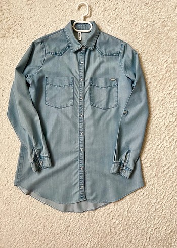 m Beden Kadın Açık Mavi Denim Gömlek